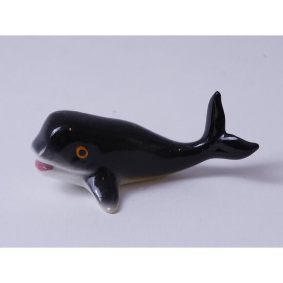 Hegan Reneker Bone China Sperm Whale, Black, Little, Tiny, 2", Figurine, Ceramic - Picture 1 of 3